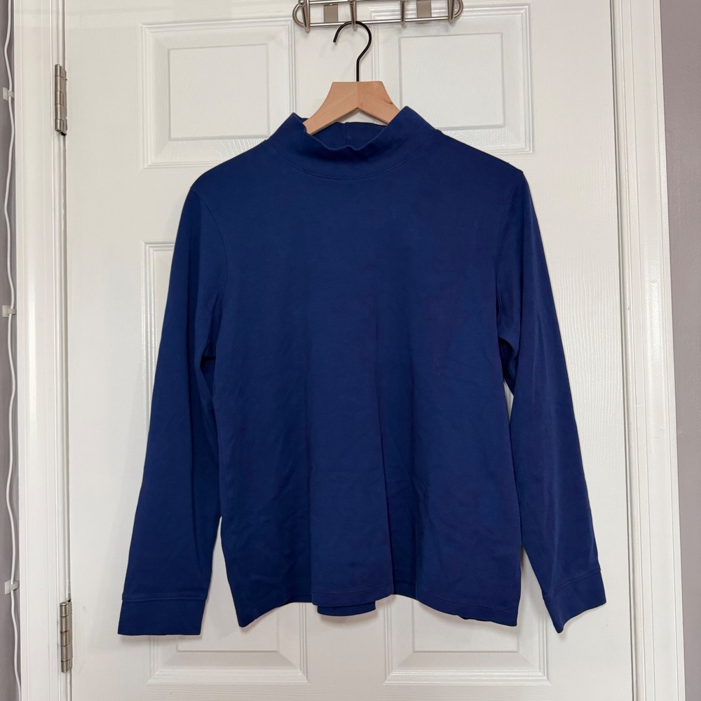 LL Bean Womens XL Royal navy Blue Mock Neck Long Sleeve Jersey Knit Top Regular